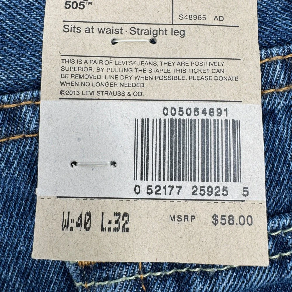 Levi's‎ 505 Regular Fit Jeans Mens 40x32 Blue Straight Leg Medium Wash NWT
